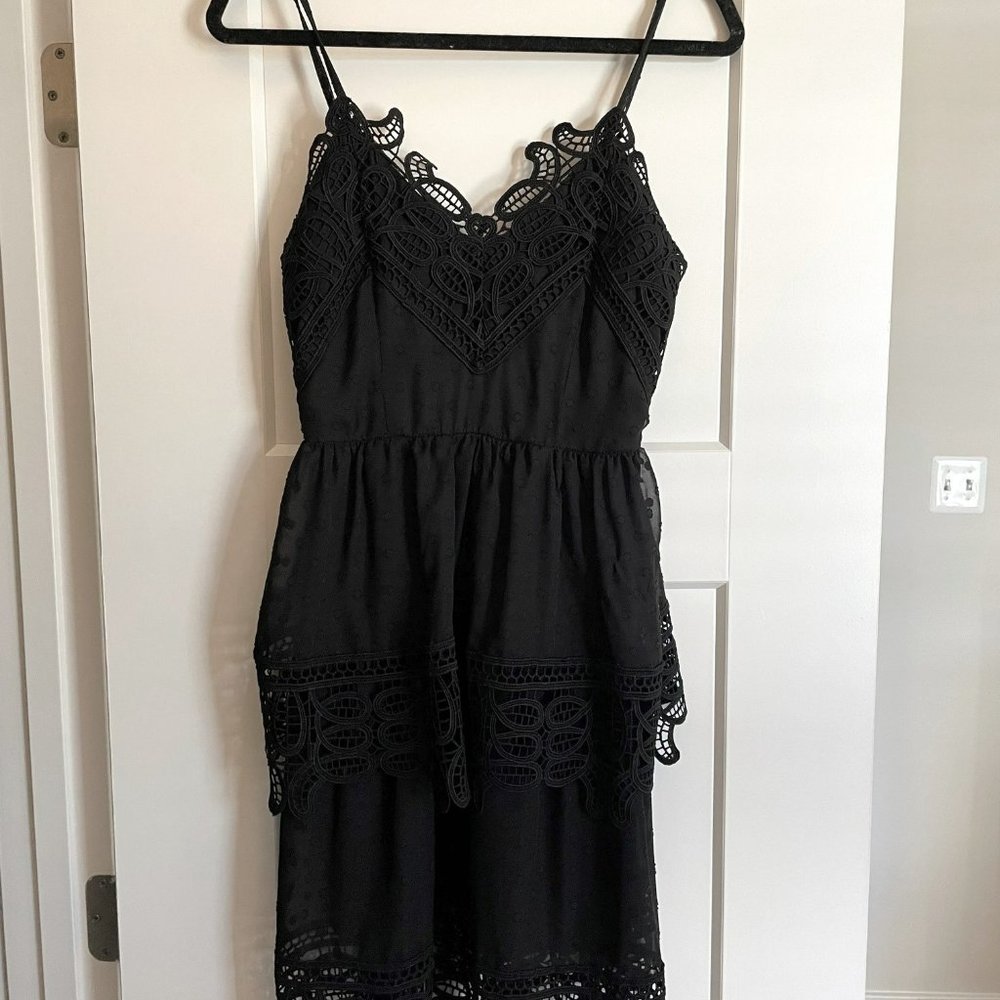 AQUA Lace and Polka Dot Tiered Dress